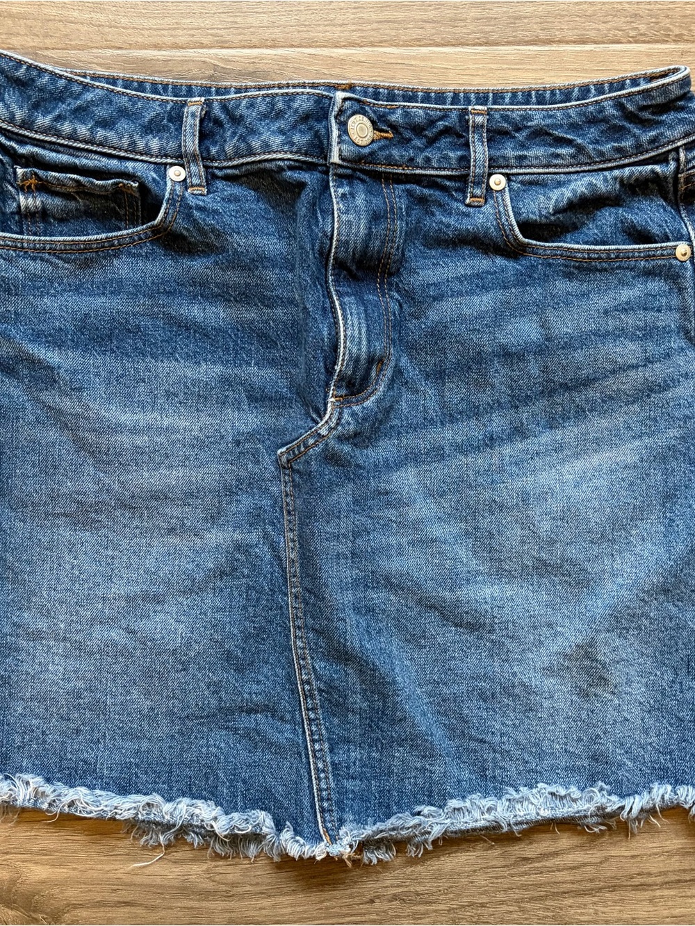 LOFT Blue Denim Mini Skirt with Frayed Hem